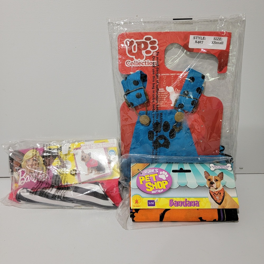 Pet Accessory Lot Barbie Bandana Halloween Rubies Bandana UP Collection Overalls - Picture 1 of 5